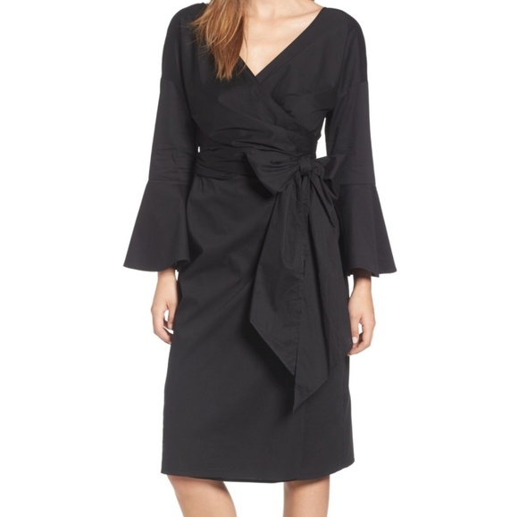 black cotton wrap dress